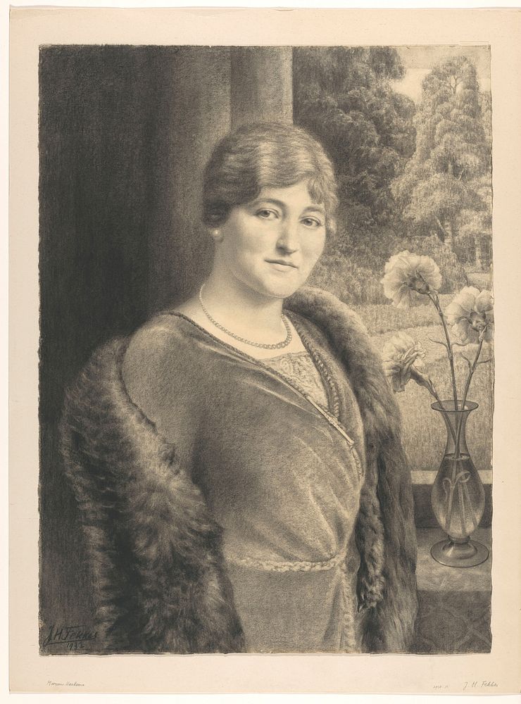 Portret van een onbekende vrouw voor een raam, mogelijk Eiske Harkema (1932) by Jan Fekkes