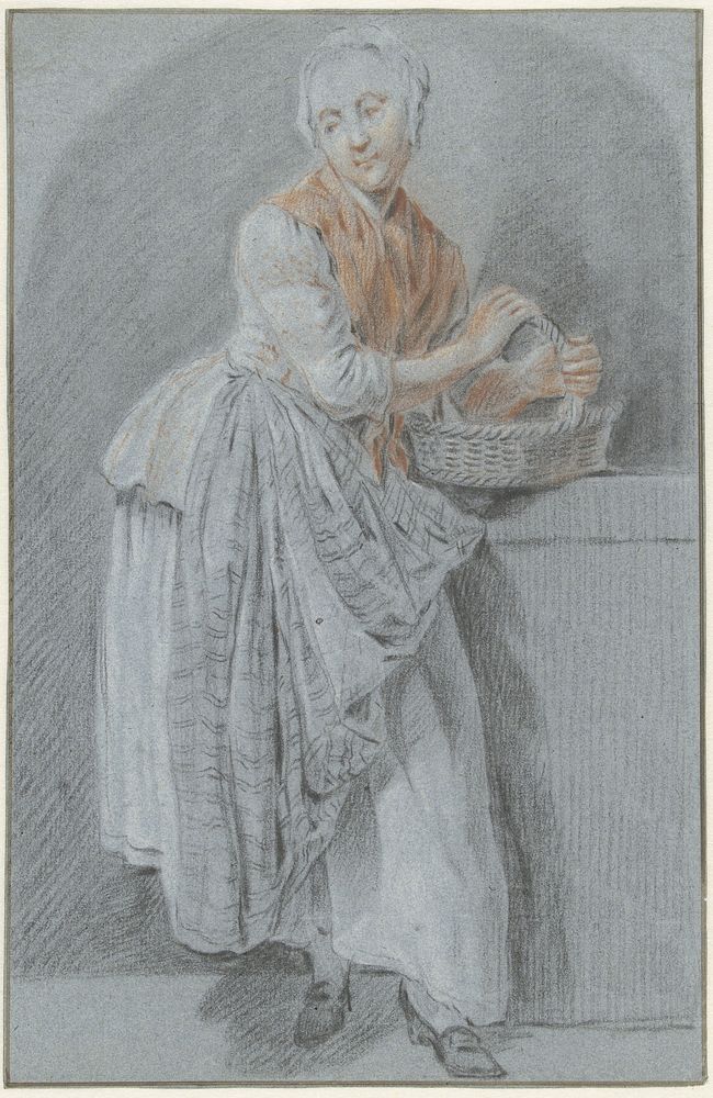 Staande vrouw met een mand (c. 1700 - c. 1800) by anonymous and Jacob Perkois