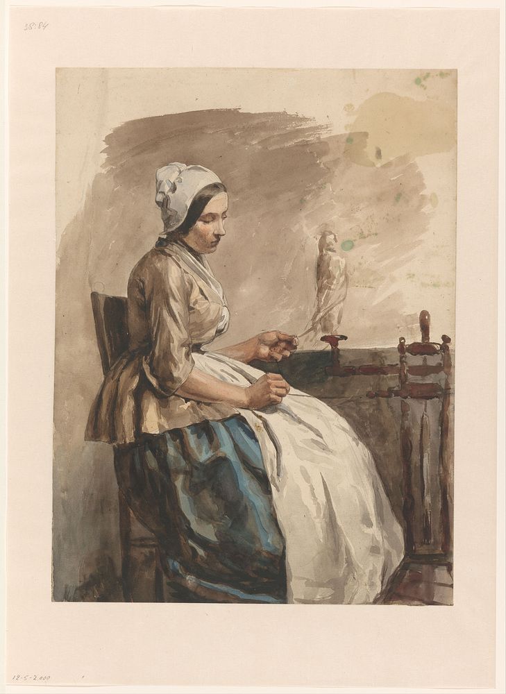 Spinnende jonge vrouw (1832 - 1880) by Jan Weissenbruch