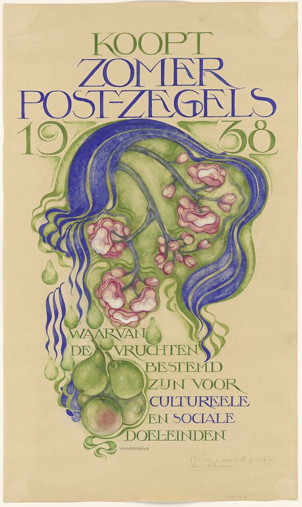 Ontwerp voor een affiche voor de verkoop van zomerpostzegels voor het jaar 1938 (c. 1938) by Willem Arondéus