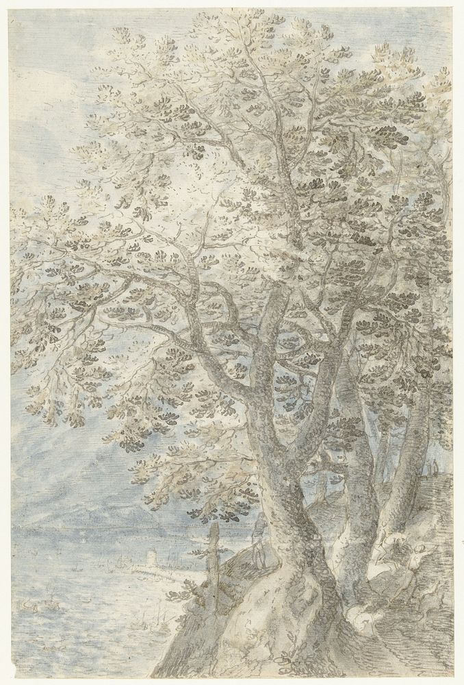 Bomen bij steile rotswand (1597 - 1599) by Pieter Stevens I and Pieter Stevens II