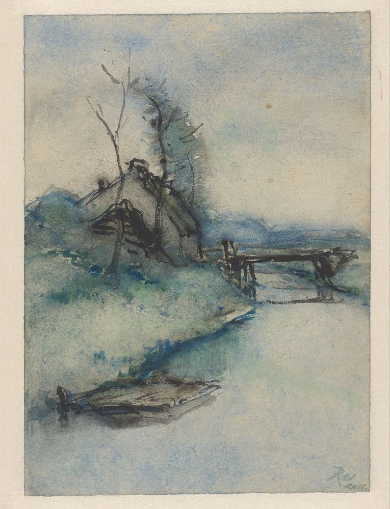 Sloot met een woning, te Gelderland (1888) by Pieter H J J Ras