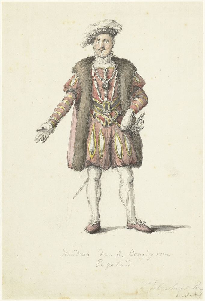Een acteur als koning Hendrik VIII van Engeland (1780 - 1836) by Johannes Jelgerhuis