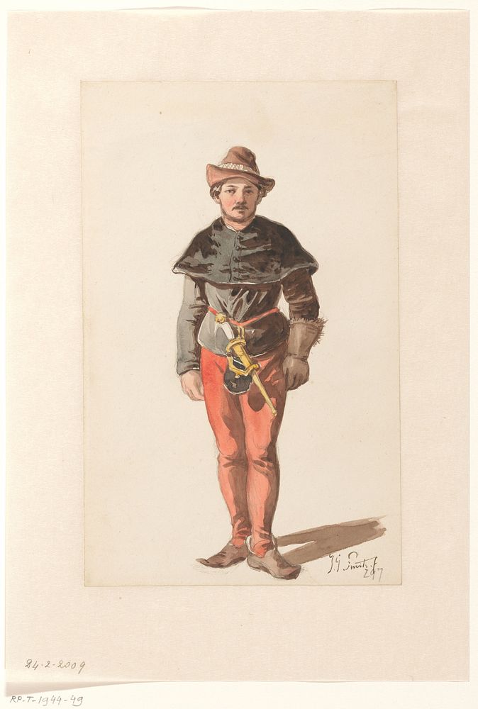 Staande lansknecht in Bourgondisch kostuum, van voren (1833 - 1910) by Jan Gerard Smits