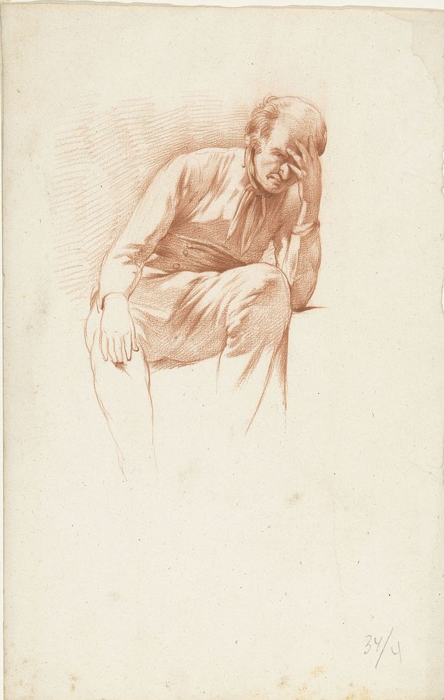 Zittende oude man, de hand op het gezicht (1822) by Abraham Johannes Ruytenschildt