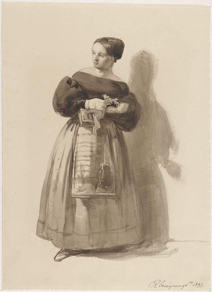 Jonge vrouw, onderweg naar de kerk (1837) by Reinier Craeyvanger