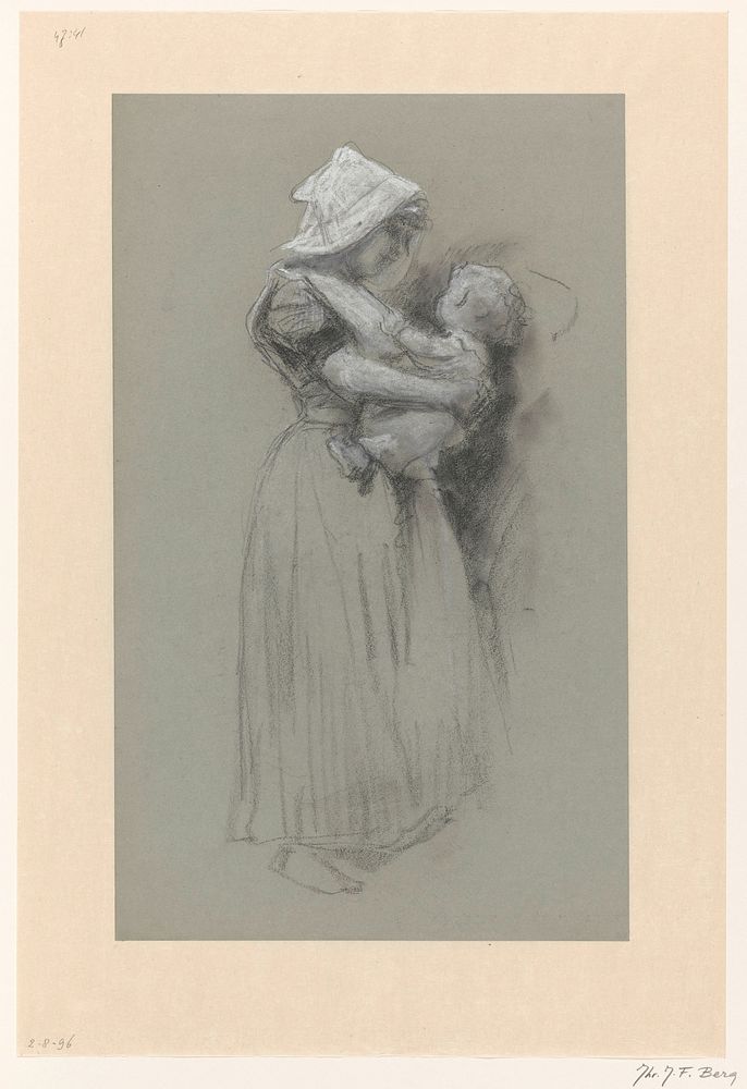 Studie van een Zeeuwse boerin met een kind op de arm (1861 - 1935) by Joan Berg