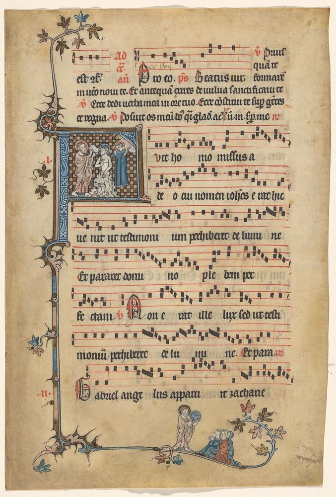 Fragment van een antiphonarium: initiaal F met doop van Christus (1390 - 1410) by anonymous