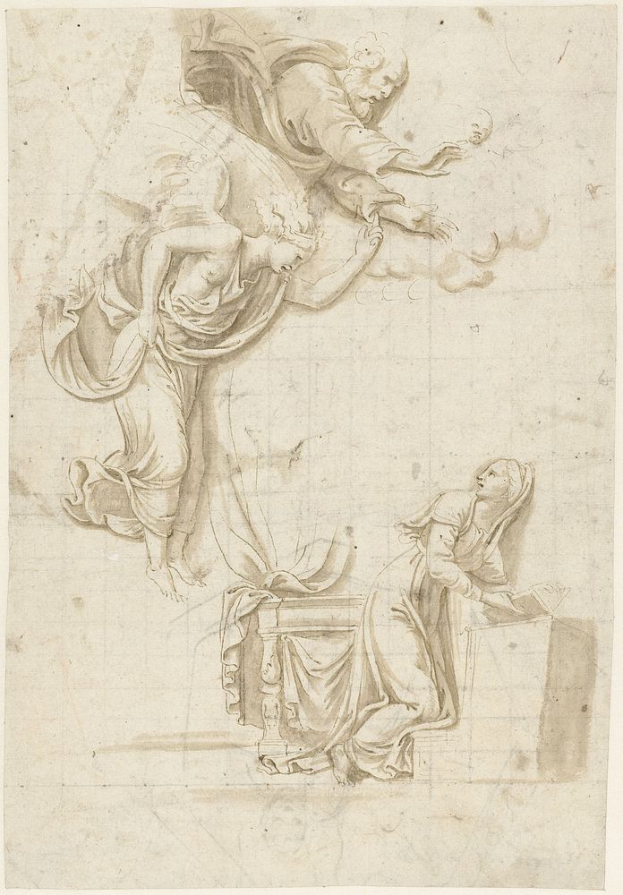 De verkondiging, met God de Vader (1510 - 1546) by Giulio Romano