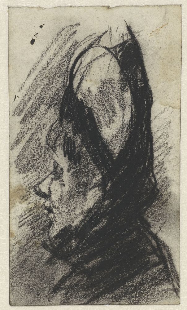 Hoofd van een vrouw met een hoed, naar links (1865 - 1930) by Jac van Looij