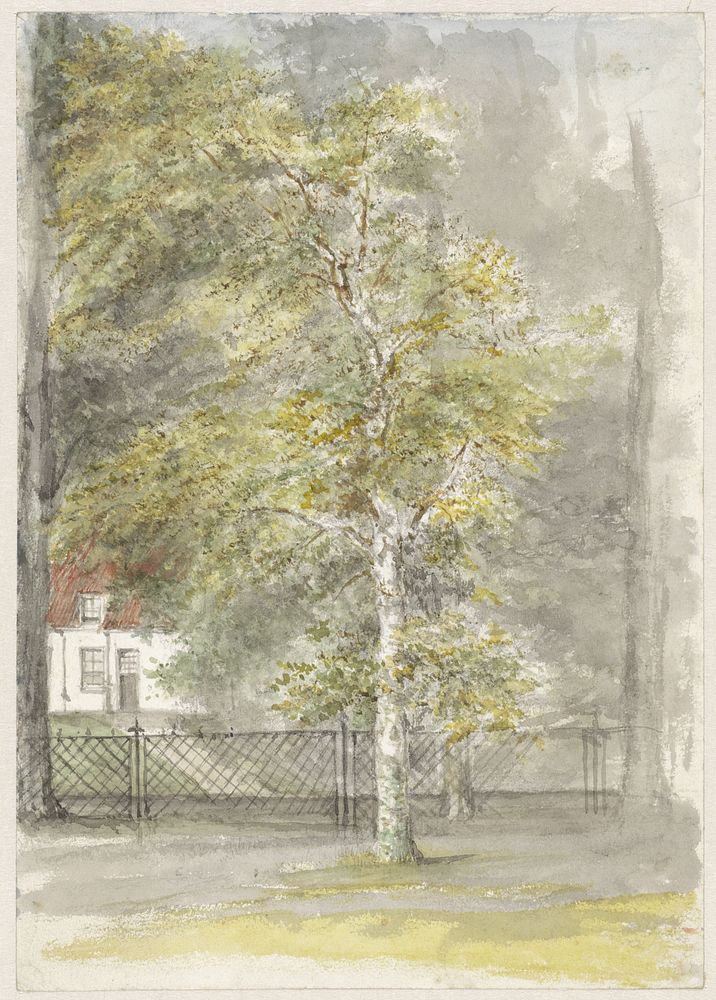 Boom voor het hek van een landhuis (1834 - 1911) by Jozef Israëls