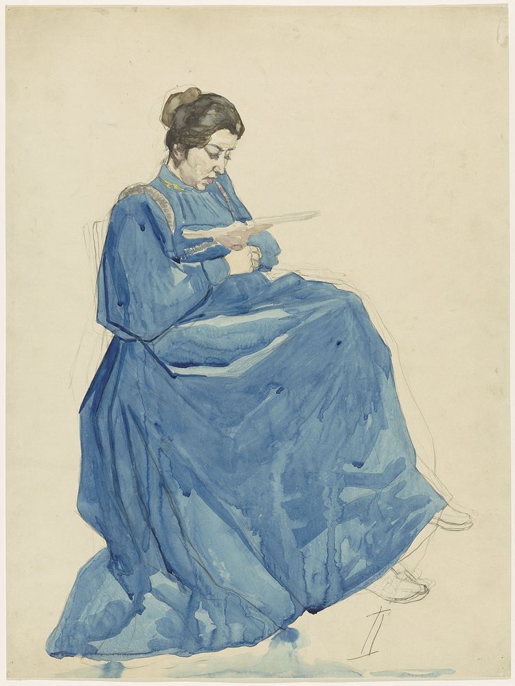 Zittende lezende vrouw (1874 - 1918) by Martinus van Andringa
