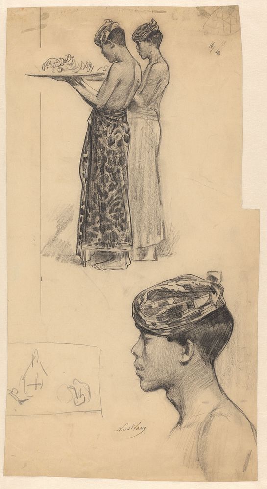 Twee mannen uit Nederlands-Indië met dienbladen (c. 1898) by Nicolaas van der Waay