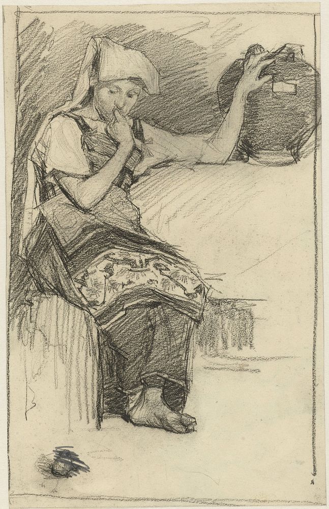 Zittend meisje met een kruik (1877 - 1932) by Marius Bauer