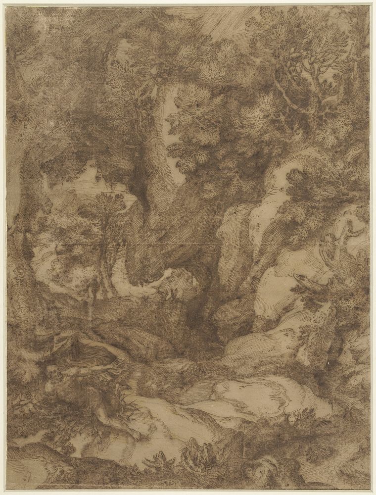 Heilige Benedictus in een landschap (1542 - 1592) by Girolamo Muziano