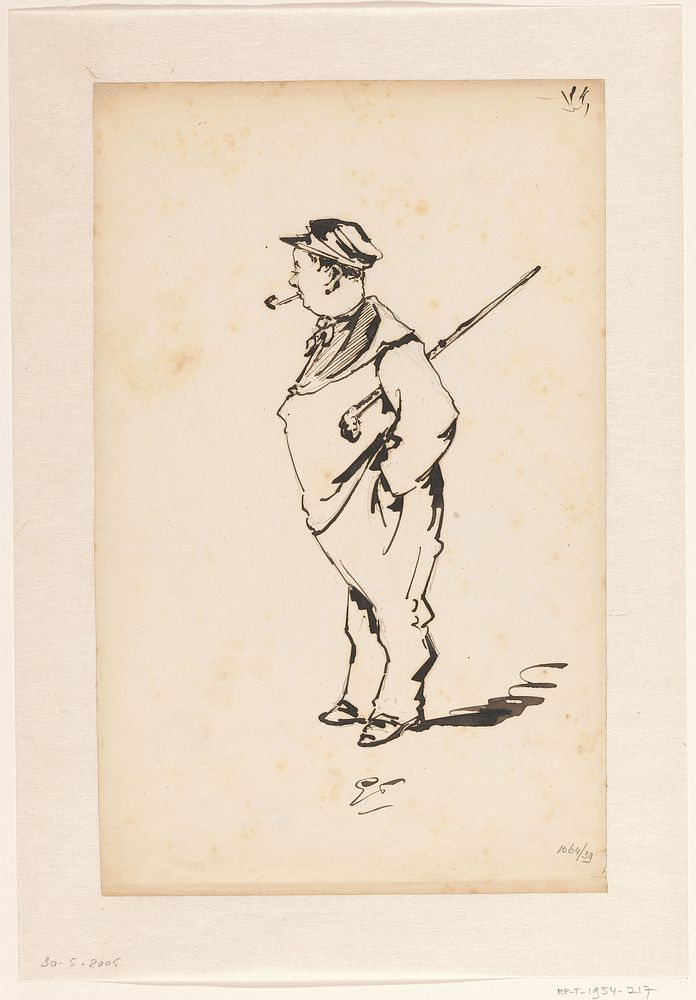 Staand man met pijp (c. 1800 - c. 1900) by Monogrammist GT tekenaar