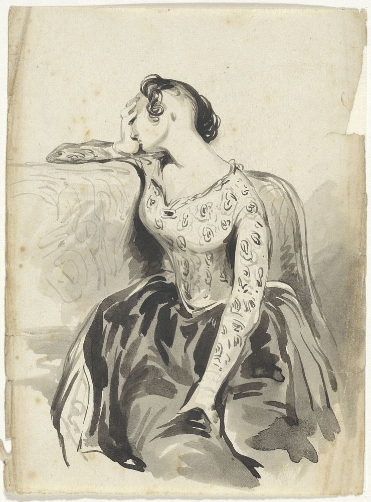 Zittende vrouw met afgewend hoofd (1811 - 1873) by Pieter van Loon
