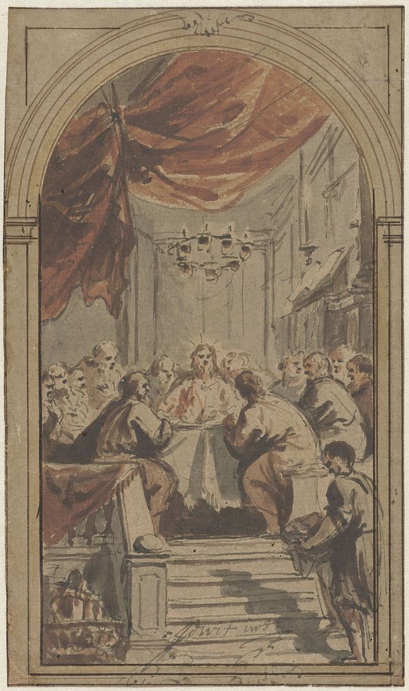 Het Heilig Avondmaal, voorgesteld in de opperzaal (c. 1705 - c. 1754) by Jacob de Wit