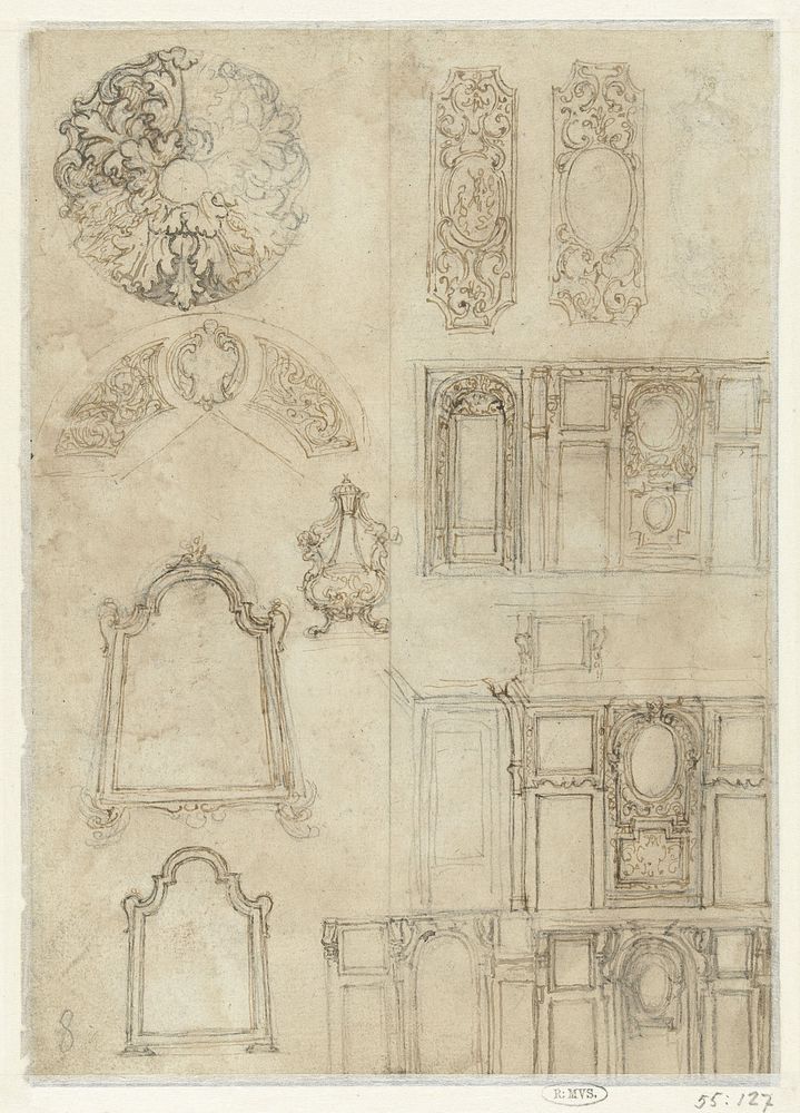 Spiegellijsten en andere architectonische schetsen (1662 - 1725) by Giovanni Battista Foggini, Baldassare Franceschini and…