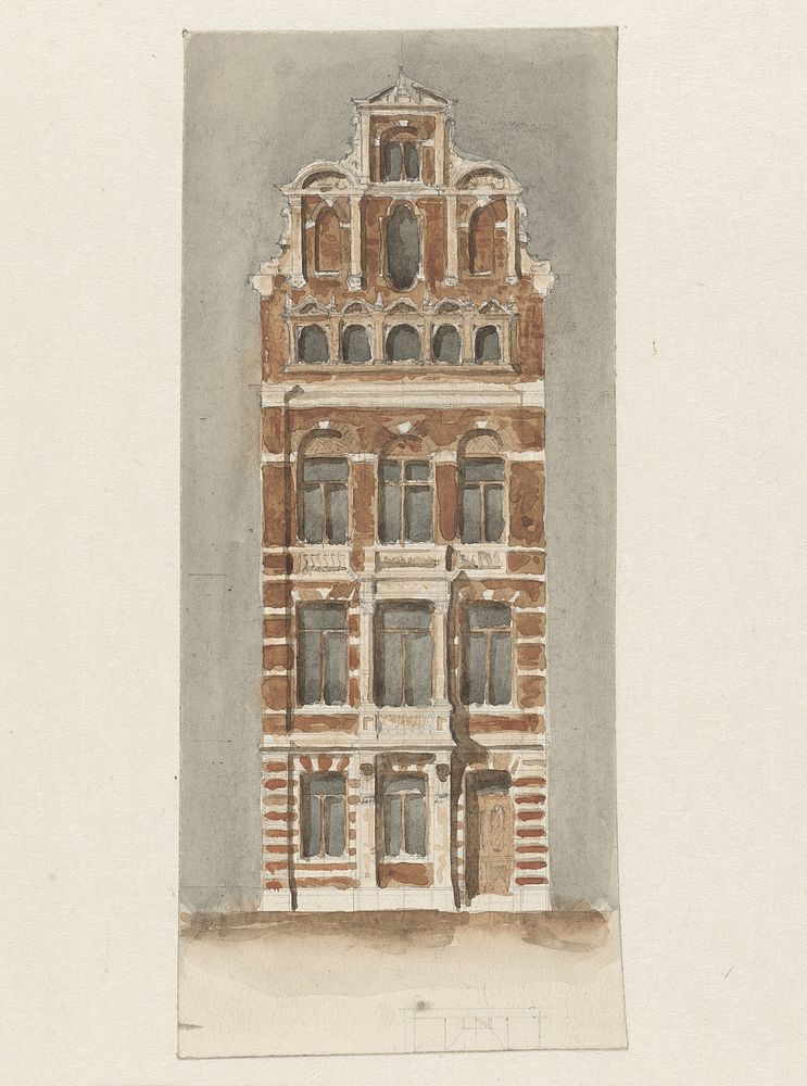 Ontwerp van de gevel van een stadshuis (1886 - 1896) by Alexander Bleijs