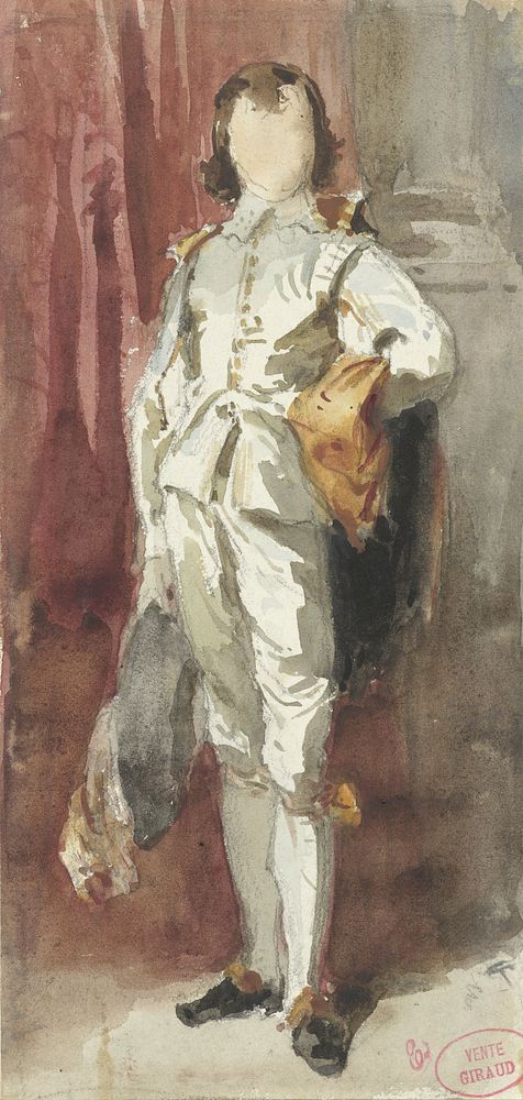 Staande knaap in Van Dyck-kostuum, tegen een rood gordijn gezet (1816 - 1881) by Pierre François Eugène Giraud, Thomas…