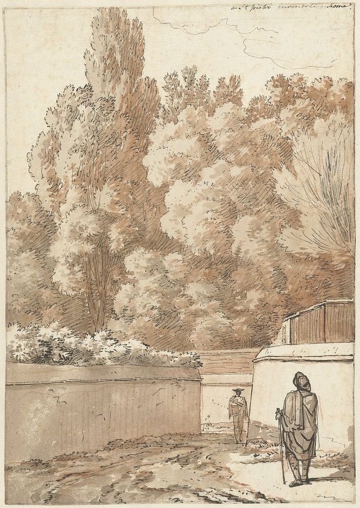 Wandelaars tussen tuinmuren (1765 - 1781) by Jean Grandjean