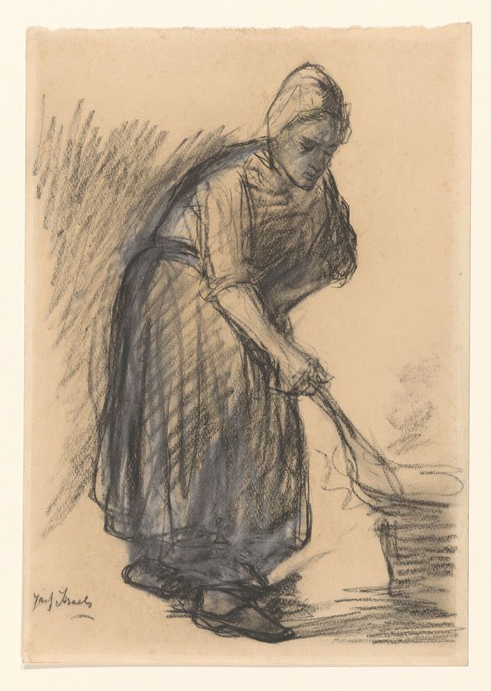 Boerin die een koekenpan op het vuur houdt (1834 - 1911) by Jozef Israëls