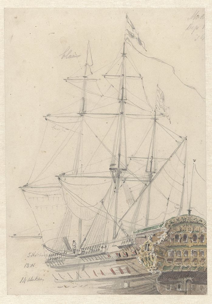 Schets naar een model van een zeventiende eeuws Hollands fregat (1827 - 1880) by Willem Gruyter jr