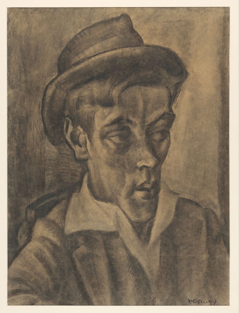 Borstbeeld van man met hoed (1923) by Leo Gestel