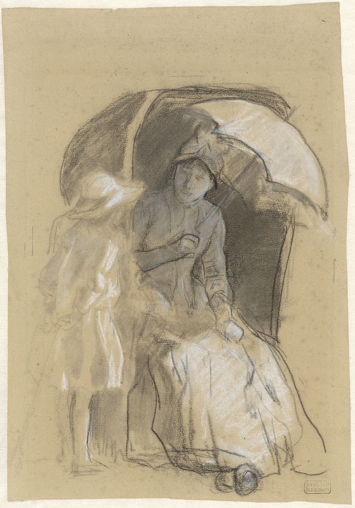 Vrouw in een strandstoel met daarnaast een meisje (1854 - 1914) by Albert Neuhuys 1844 1914