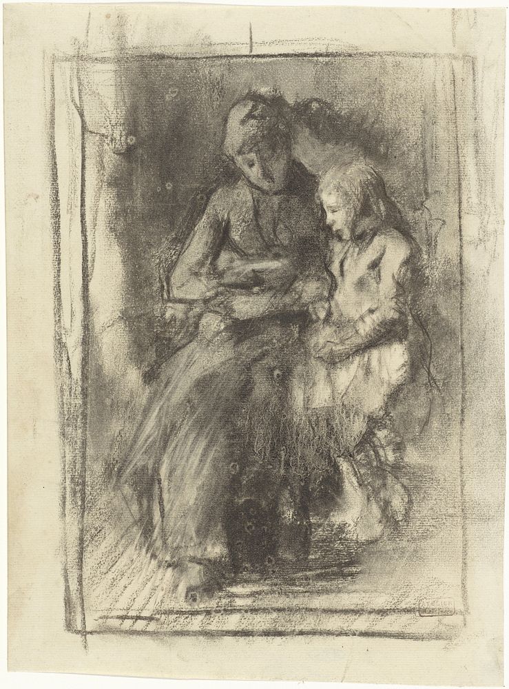 Een moeder lezend met haar dochtertje (1854 - 1914) by Albert Neuhuys 1844 1914
