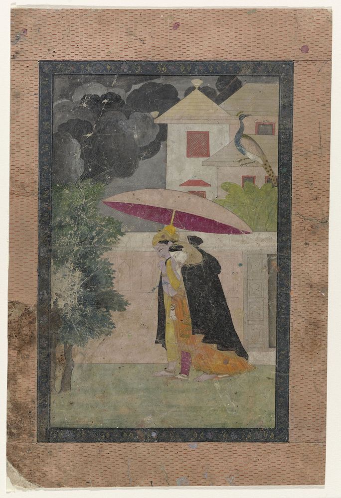 Prins en zijn geliefde (Krishna en Raddha) vluchtend voor een storm (1550 - 1900) by anonymous
