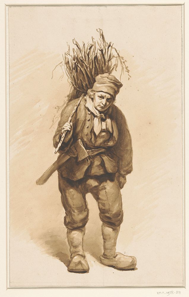 Houthakker met een takkenbos over de schouder en een bijl aan de gordel (1790 - 1852) by Pieter Christoffel Wonder
