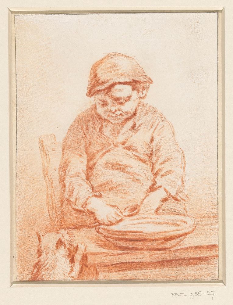 Pap etende jongen, met poes (1790 - 1852) by Pieter Christoffel Wonder