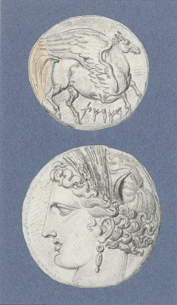 Hoofd van Persephone met dubbele aar in het haar, in profiel (1825 - 1857) by Achille Devéria