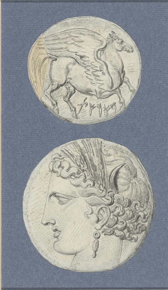 Steigerende Pegasus met inscriptie (1825 - 1857) by Achille Devéria