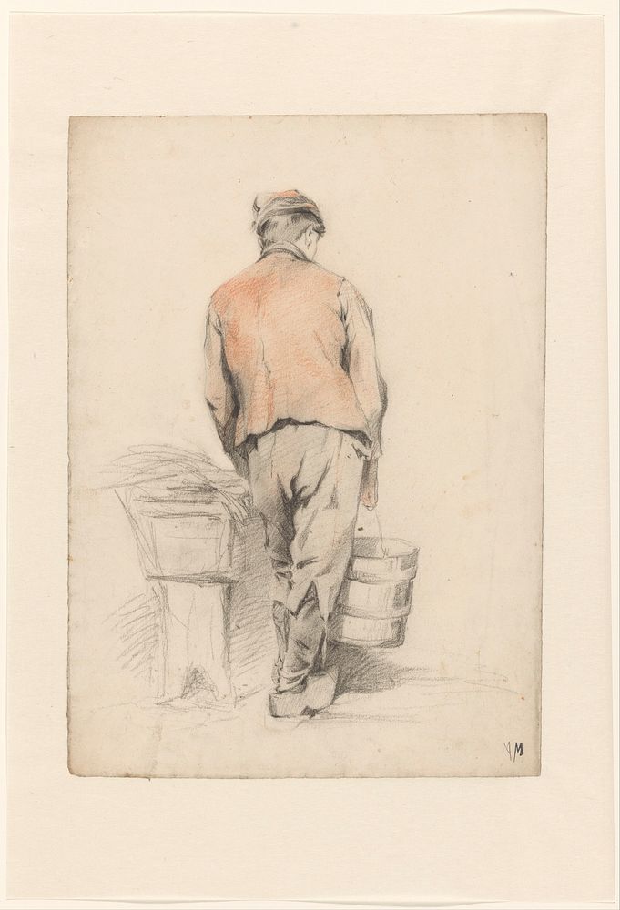 Staande jongen met emmer, op de rug gezien (1848 - 1888) by Anton Mauve