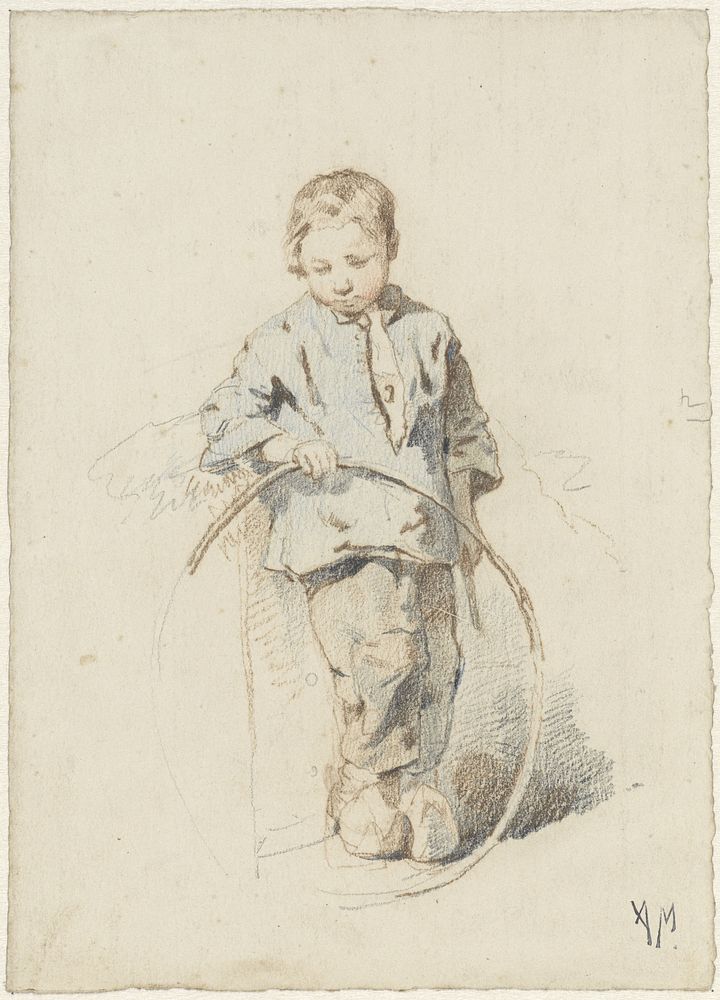 Staande jongen met een hoepel (1848 - 1888) by Anton Mauve