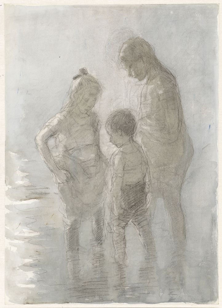 Drie pootjebadende kinderen (1874 - 1927) by Johan Antonie de Jonge