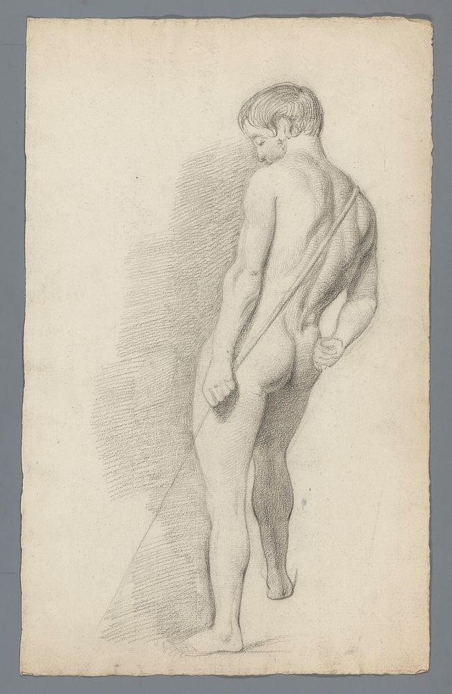 Staand mannelijk naakt, met stok in de hand (1818 - c. 1900) by Gerard Allebé