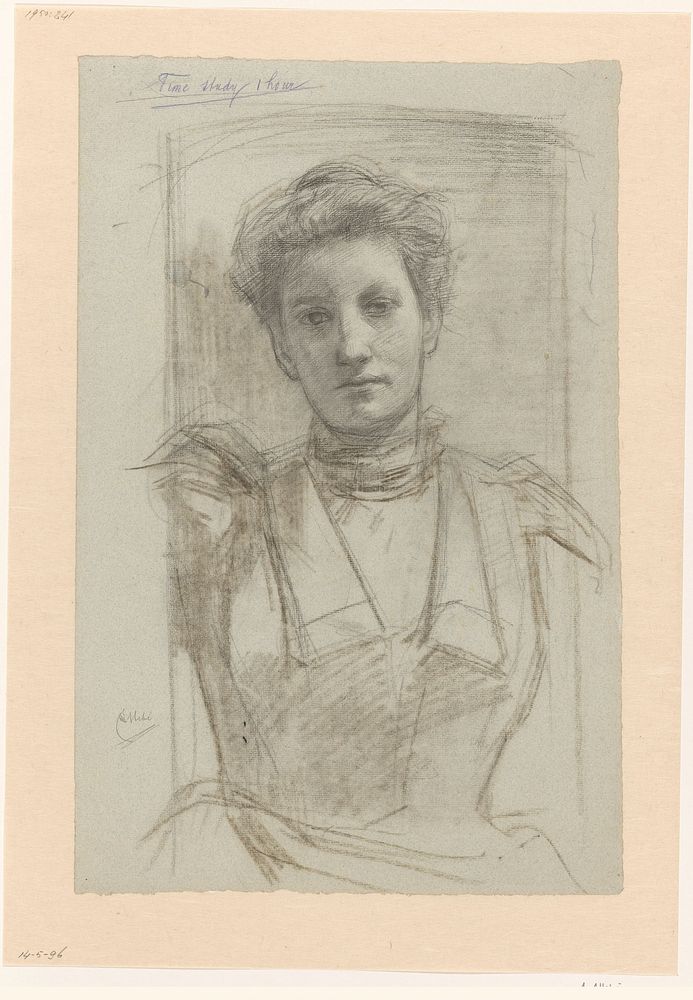 Portret van een vrouw, ten halven lijve (1848 - 1927) by August Allebé