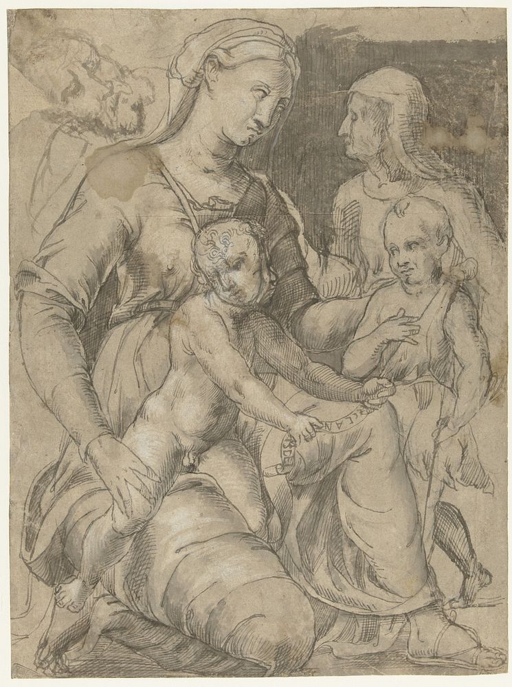 Heilige familie met Johannes de Doper en Elizabeth (1540 - 1560) by Lambert Lombard and anonymous