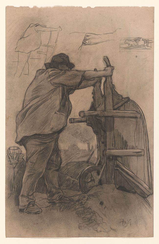 Arbeider die een kruiwagen omkeert (1871 - 1906) by Pieter de Josselin de Jong