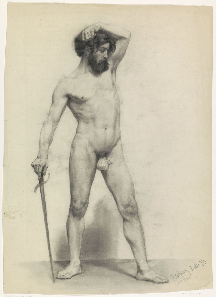 Staand mannelijk naakt met zwaard, naar rechts (1879) by Pieter de Josselin de Jong