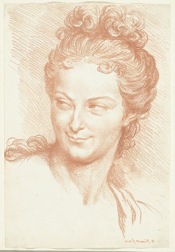 Hoofd van grijzende vrouw met opgestoken haar (1712) by Bernard Picart