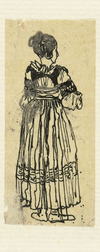 Staande vrouw in landsdracht, op de rug gezien (1832 - 1885) by Rodolphe Bresdin