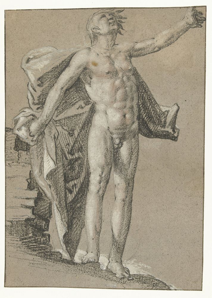 Staand mannelijk naakt met zwevende draperie (1572 - 1638) by Cornelis Cornelisz van Haarlem