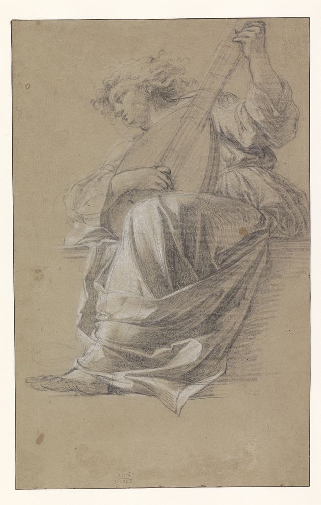 Zittende luitspelende engel (1600 - 1649) by Simon Vouet