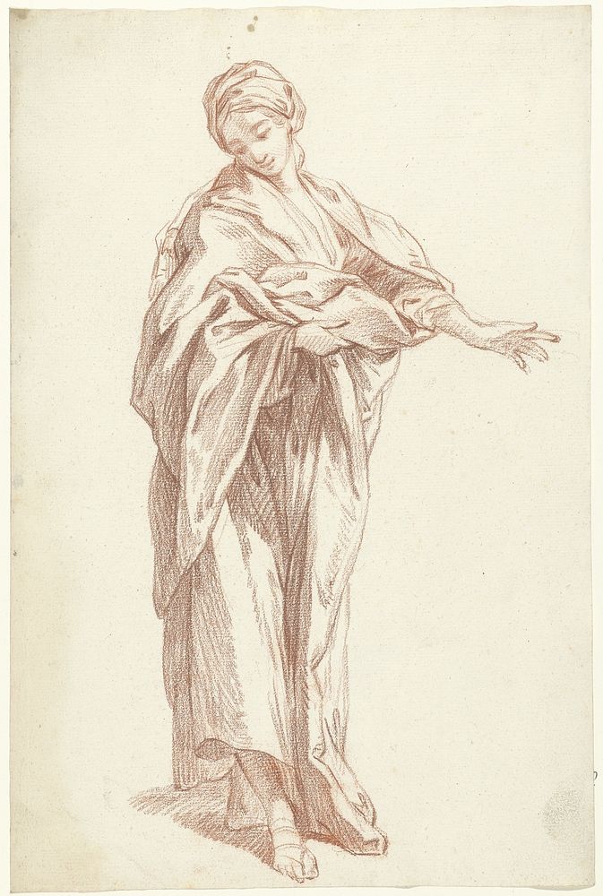 Modelstudie van een staand meisje met uitgestoken arm (1782 - 1811) by Jean Baptiste Huet le vieux