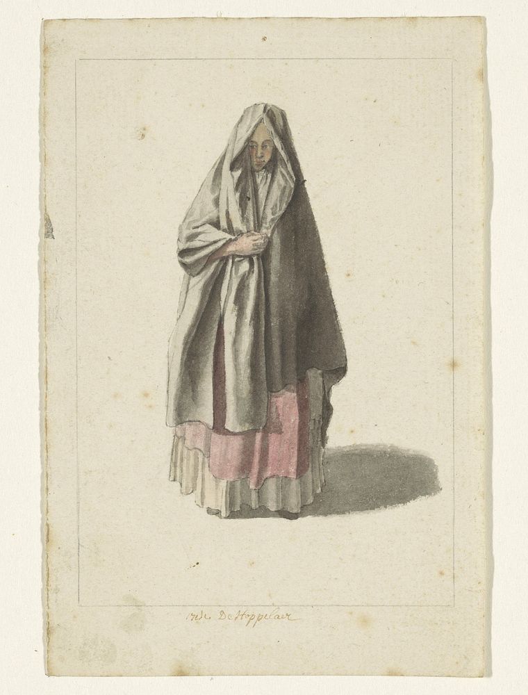Staande dame met een grijze mantel (1703 - 1738) by Charles de Stoppelaer